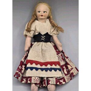 Polish Hand Sewn Peasant 7” 1940's Doll Blonde Hair Traditional Clothes Vintage‎